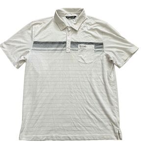 Travis Mathew Polo Shirt Mens Size XL White Gray Chest Stripe Pima Cotton Golf